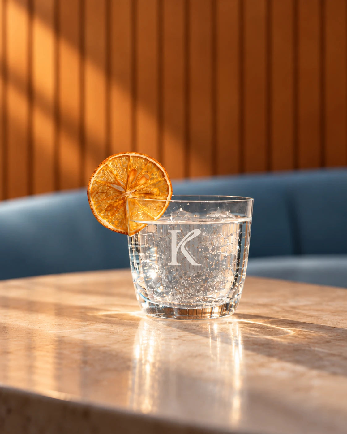Das KOYI Glas mit eingraviertem K